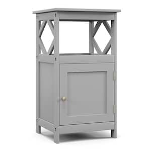 Grey Bathroom Floor Cabinet Side Storage Organizer with Open Shelf and Single Door