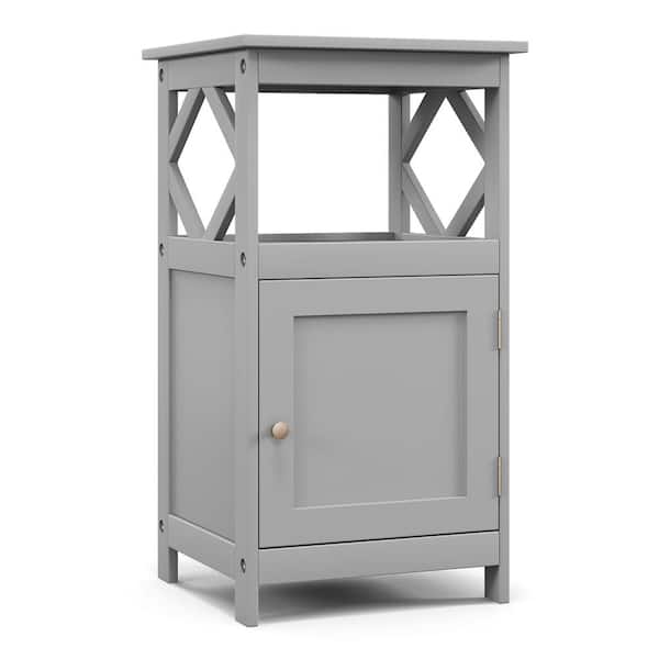 Costway Grey Bathroom Floor Cabinet Side Storage Organizer with Open Shelf and Single Door