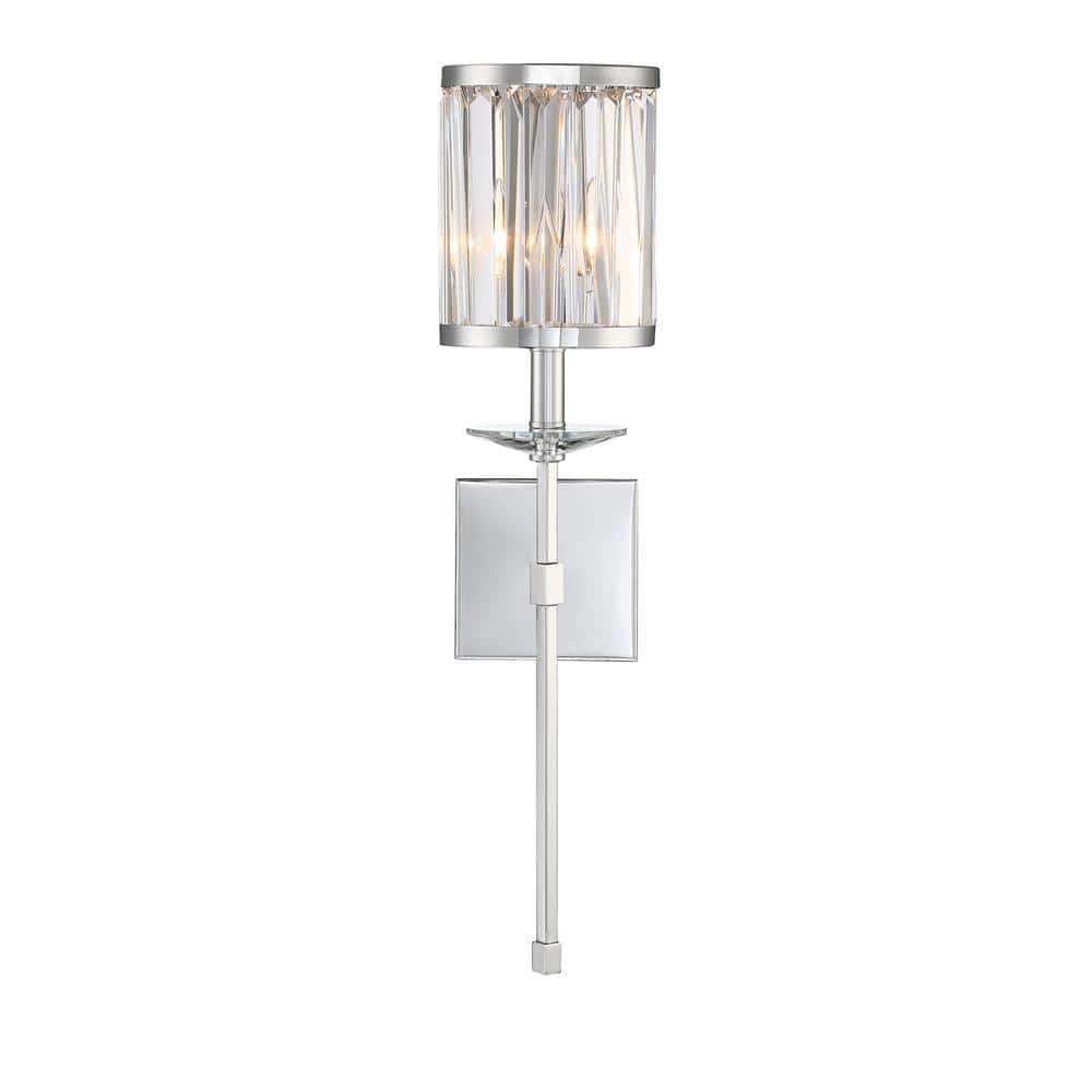 Ashbourne 5.5 in. x 26 in. 1-Light Polished Chrome Contemporary Wall Sconce with Decorative Crystal Shade price history on PriceWatchPro