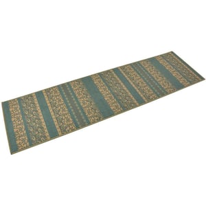 Paisley De Lis Design Sage Green 2 ' Width x 7' Your Choice Length Slip Resistant Rubber Stair Runner Rug