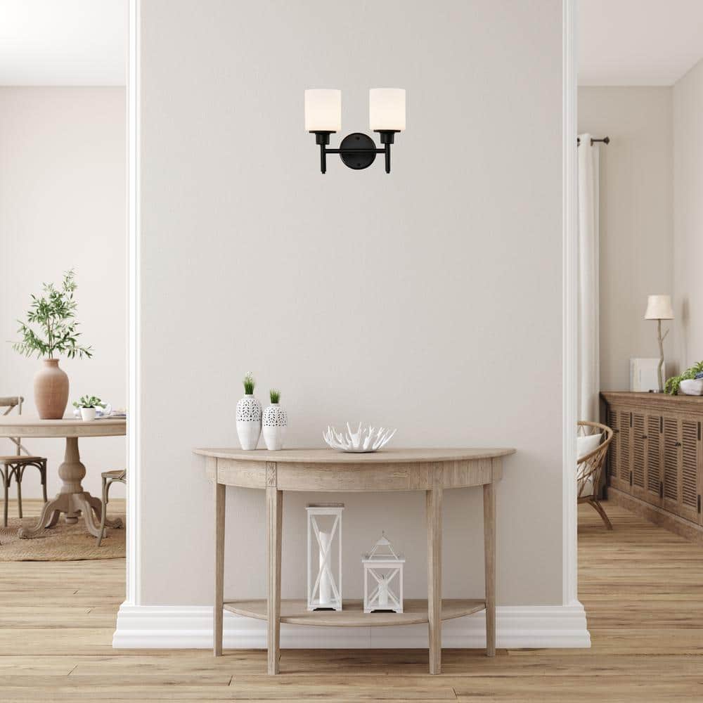 Aubrey Matte Black 2-Light Indoor Wall Light with Frosted Glass Shades
