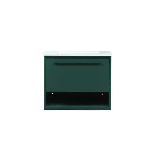 Unbranded Simply Living 24 in. Single Bathroom Vanity in Green with Quartz Vanity Top in Ivory White