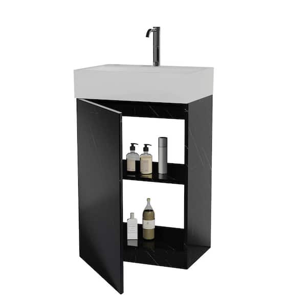 BEANS 20 in. W Single Sink Freestanding Black Marble Bath Vanity with White Ceramic Top for Modern Bathroom
