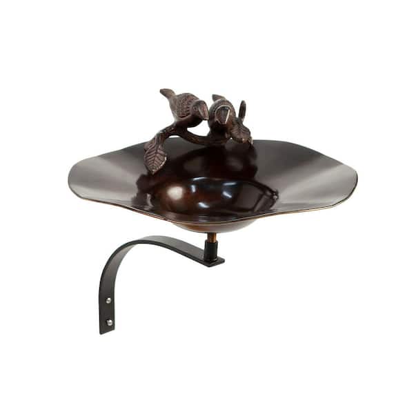 Antiqued Birdbath w/Birds and Wall Mount Bracket, 14.5 in. Tall, Brown