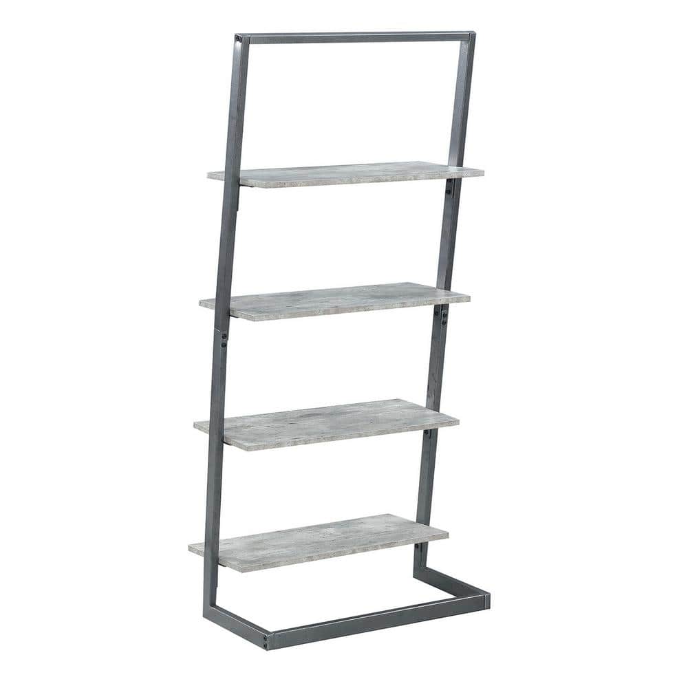 Urban Industrial Gray 4-Tier Ladder Bookcase with Metal Frame