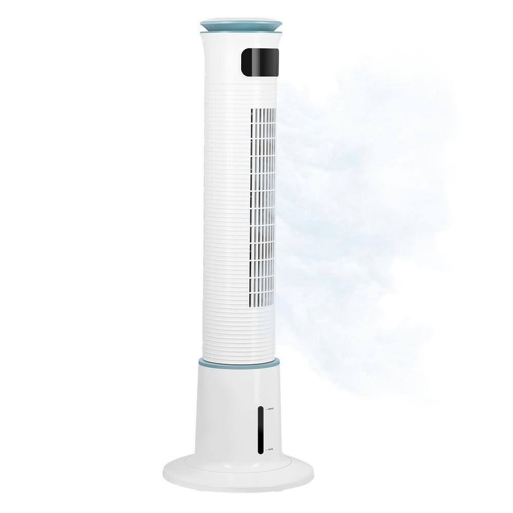 White 43" Bladeless Oscillating Misting Tower Fan with Remote