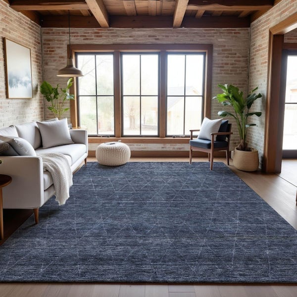 Mayfield Premium Machine Washable Abstract AMF1165 Navy 9 ft. x 12 ft. Area Rug