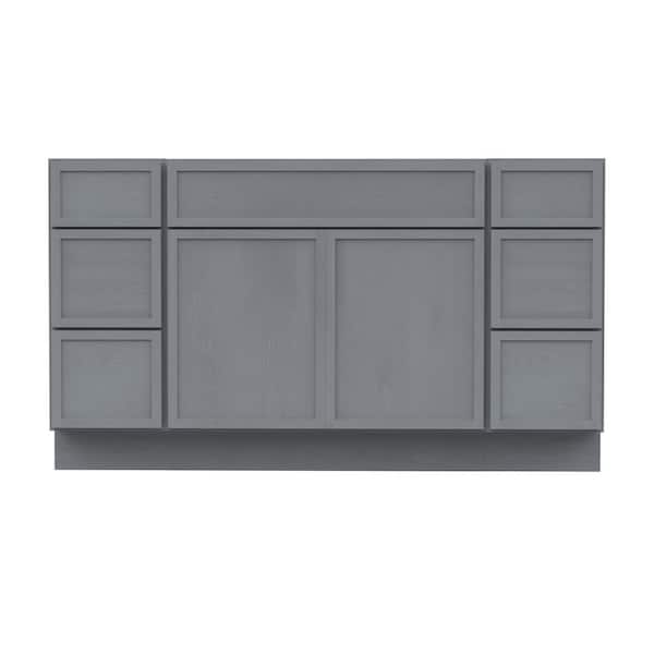 57 in. W x 21 in. D x 32.5 in. H Bath Vanity Cabinet without Top in Smoky Gray