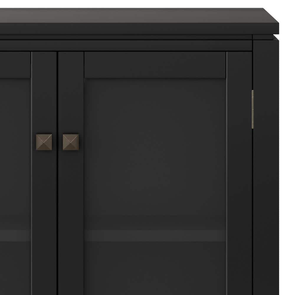 Black Solid Wood Low Storage Cabinet with Glass Doors