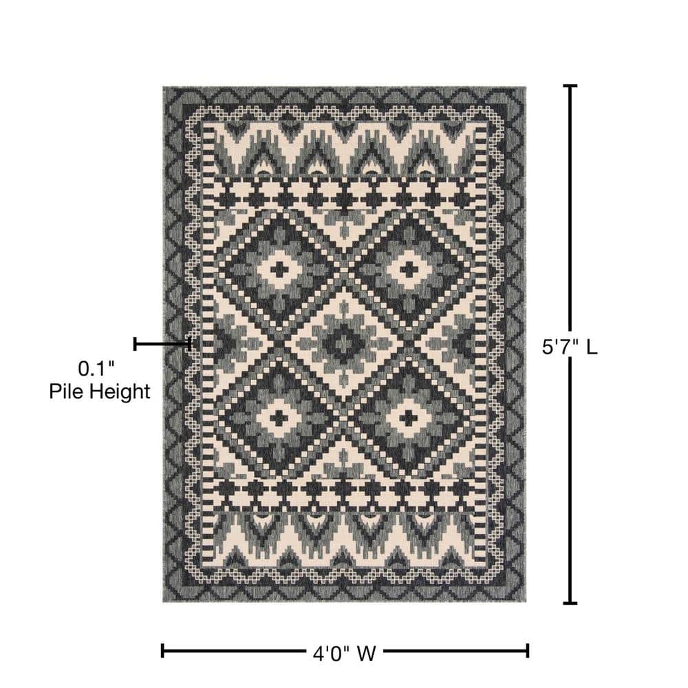 Grey and Beige Floral Synthetic Rectangular Area Rug, 4' x 5'7"
