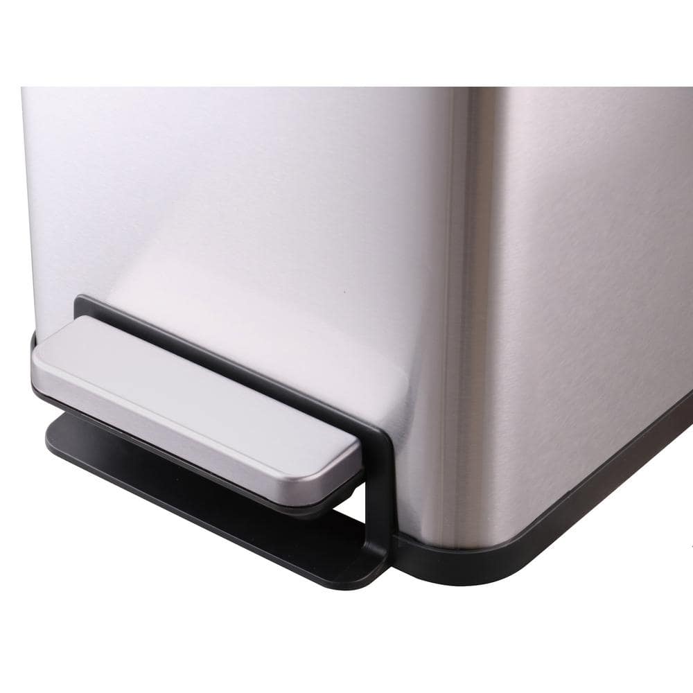 Slim Silver Stainless Steel Dual Compartment Recycling Bin