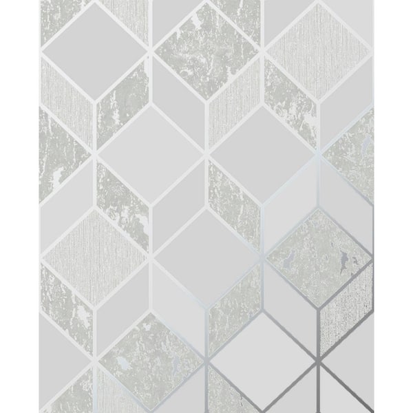 Superfresco Vittorio Geometric Grey/Silver Paper Peelable Roll (Covers 56 sq. ft.)