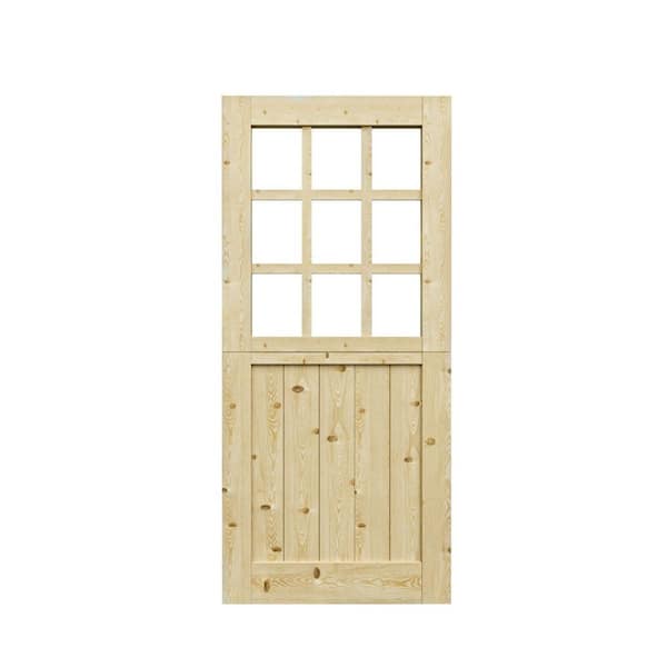 ARK DESIGN 36 in. x 80 in. Solid Pine Universal 9-Lite Clear Glass and 1-Panel Unfinished Dutch Door Design Wood Front Door Slab