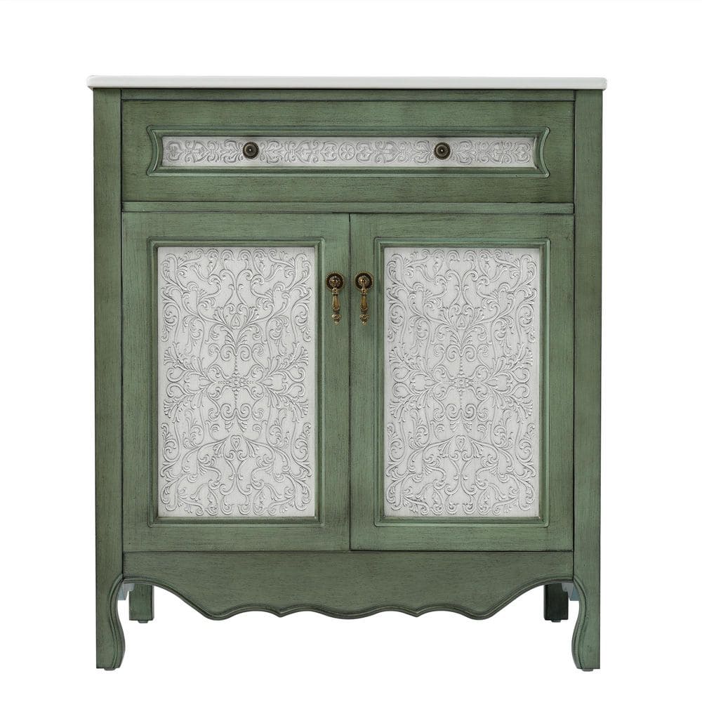 30 in. Freestanding Antique Blue Green Bath Vanity with White Ceramic Top Unassembled price history on PriceWatchPro