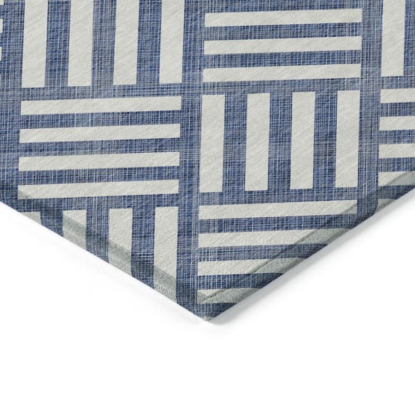 Navy Blue, Ivory 10 ft. x 14 ft. Woven Geometric Polyester Rectangle Indoor/Outdoor Area Rug