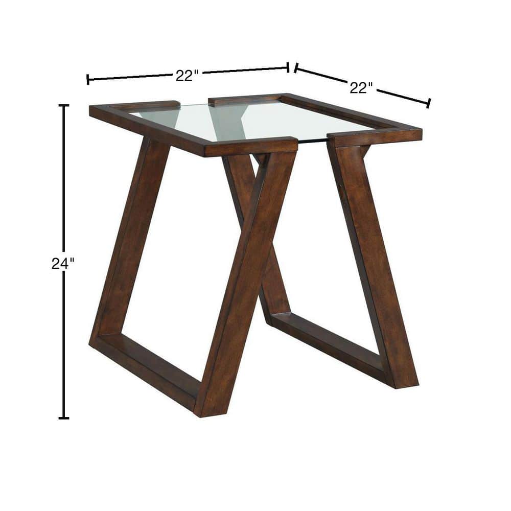 Transitional Dark Espresso Square End Table with Glass Top