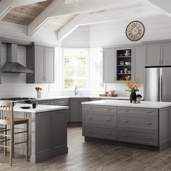 Hampton Bay Designer Series Melvern Assembled 24x24x12 In Wall Kitchen Cabinet In Heron Gray W2424 Mlgr The Home Depot