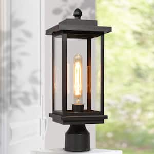 Modern 1-Light Matte Black Hardwired Outdoor Weather Resistant Post Light with Clear Glass Shade for Pathway, Garden