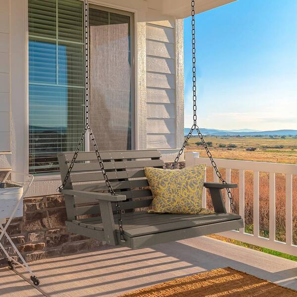 JEAREY 2 Person HDPE Plastic Outdoor Porch Swing in Gray PE DY
