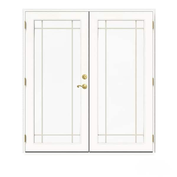 JELD-WEN 72 in. x 80 in. W-2500 White Clad Wood Right-Hand 9 Lite French Patio Door w/White Paint Interior