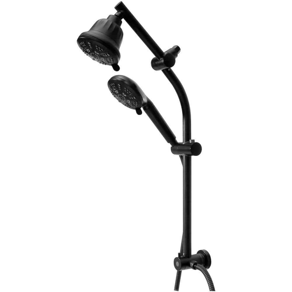 Matte Black Dual Shower Head with Adjustable Slide Bar and Filter