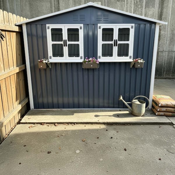 9 ft. W x 6 ft. D Outdoor Metal Storage Shed with Window & Flower