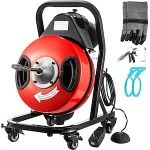 Electric Drain Auger 50 ft.x1/2 in. 250W Drain Cleaner Machine Sewer Snake Machine Fits 51mm-102mm Pipes with 4 Wheels