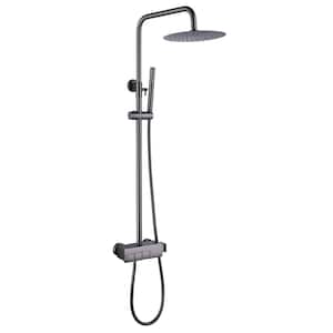Single Handle 1-Spray Tub and Shower Faucet 2 GPM Rain Exposed Pipe Shower System in Brushed Grey Brass Valve Included