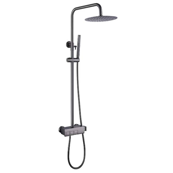 FLG Single Handle 1-Spray Tub and Shower Faucet 2 GPM Rain Exposed Pipe Shower System in Brushed Grey Brass Valve Included