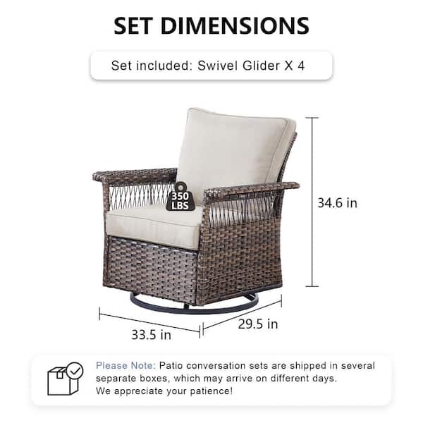 Solara 4-Piece Brown Wicker Outdoor Rocking Chair Patio Furniture Swivel Glider Set Deep Seating with Beige Cushions