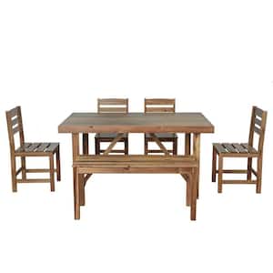 Natural Acacia Wood Outdoor Dining Chair Set of 6 High-quality 4-Single Chair 1-Table and 1-Balcony Bench for Patio