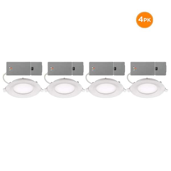 Commercial Electric 4 in. Adjustable CCT Integrated LED Canless Recessed Light Trim 650 Lumens Kitchen Bathroom Remodel Wet Rated (4-Pack)