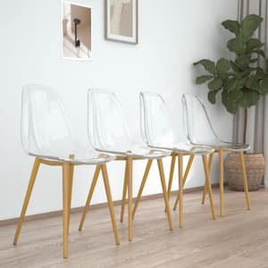 Modern Clear Dining Chair, Armless Crystal Chair with Wood Color Metal Leg, (Set of 4)