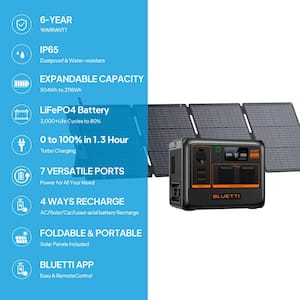 600W Continuous/1200W Peak Output Power Station AC60P Push Button Start LiFePO4 Battery Generator + 200W Solar Panel