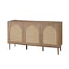 JAYDEN CREATION Mercury Contemporary 56 in. Wide Rattan 3-Doors Oak Storage Sideboard with adjustable legs and Shelves-Oak TVSBSD0505-OAK