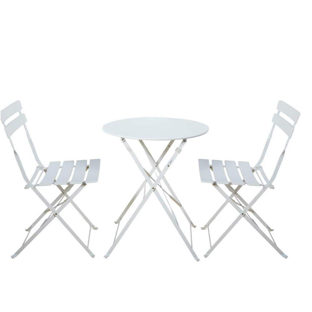3-Piece Metal Outdoor Bistro Set in White