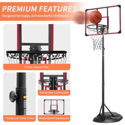 Adjustable Red Polycarbonate 32" Portable Basketball Hoop