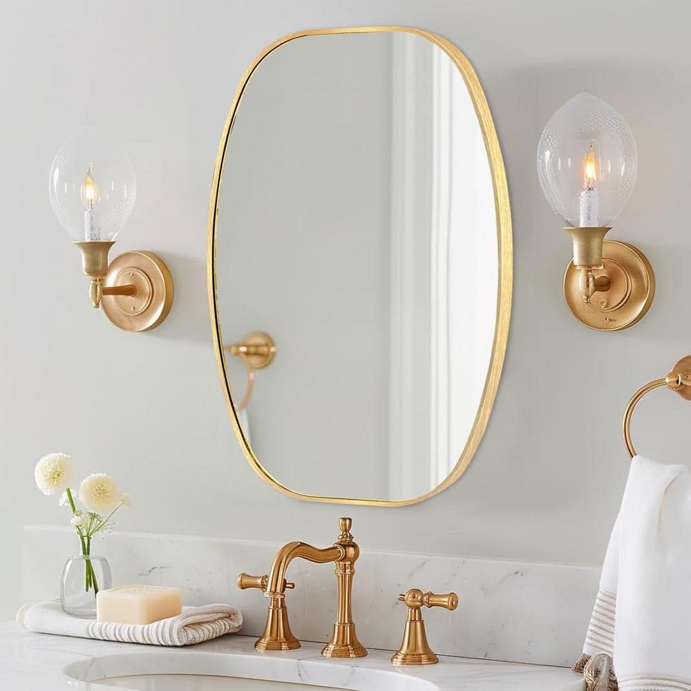 LuxHomez 24 in. W x 36 in. H Glod Oval Wall Mirror Aluminum Frame