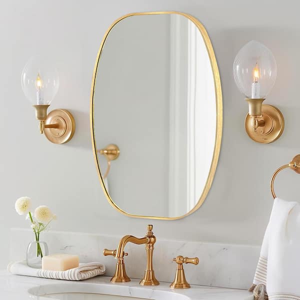 LuxHomez 24 in. W x 36 in. H Glod Oval Wall Mirror Aluminum Frame Vanity Mirror Bathroom Mirror