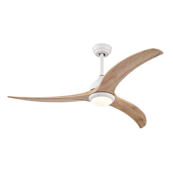 PUDO 52 in. Contemporary Integrated LED White Indoor Ceiling Fan Lighting with 3 Wood Blades and Adjustable Color Temperature
