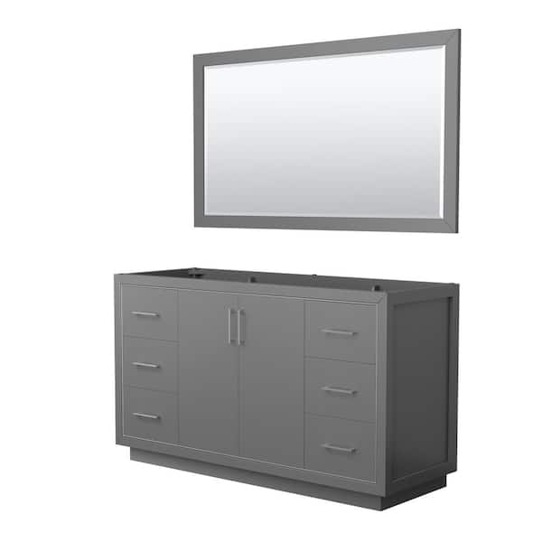 Wyndham Collection Icon 59.25 in. W x 21.75 in. D x 34.25 in. H Single Bath Vanity Cabinet without Top in Dark Gray with 58" Mirror