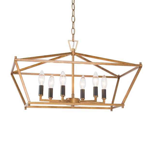 Unbranded Vintage 6-Light Gold Candle Cage Chandelier for Kitchen, Living Room with No Bulb Included