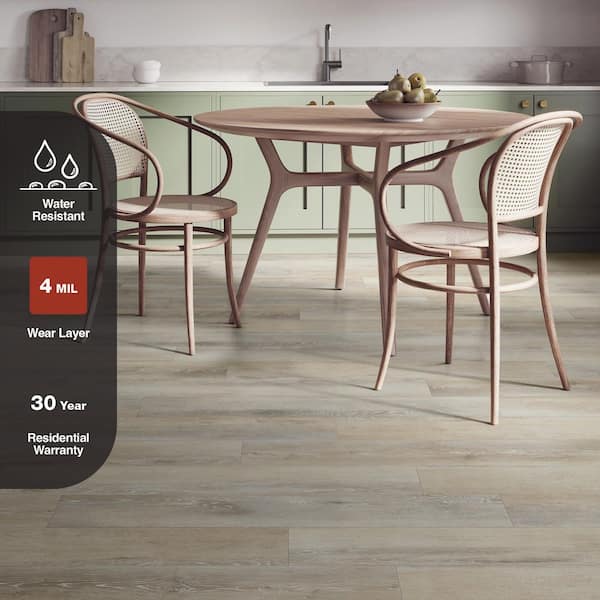 Light Gray Oak Plank 4 MIL x 6 in. W x 36 in. L Water Resistant Peel and Stick Vinyl Plank Flooring (36 sq. ft./case)