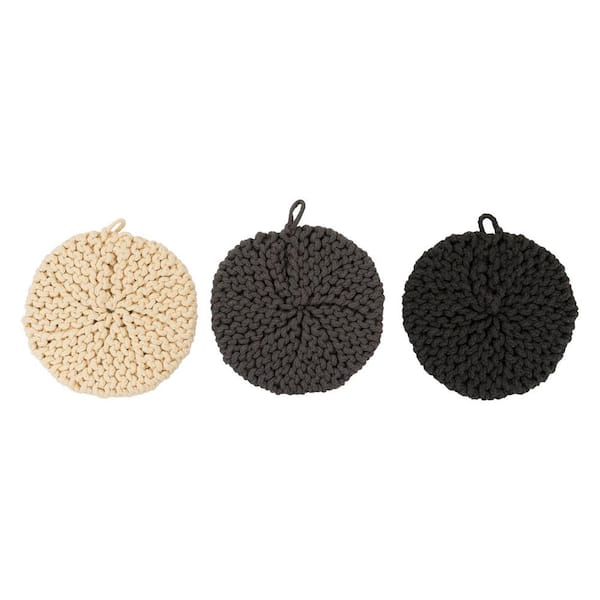Storied Home Round Cotton Multicolor Crocheted Pot Holder, (3-Pack)