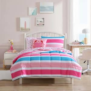 Cru Stripe 4-Piece Pink Microfiber Full/Queen Comforter Bonus Set