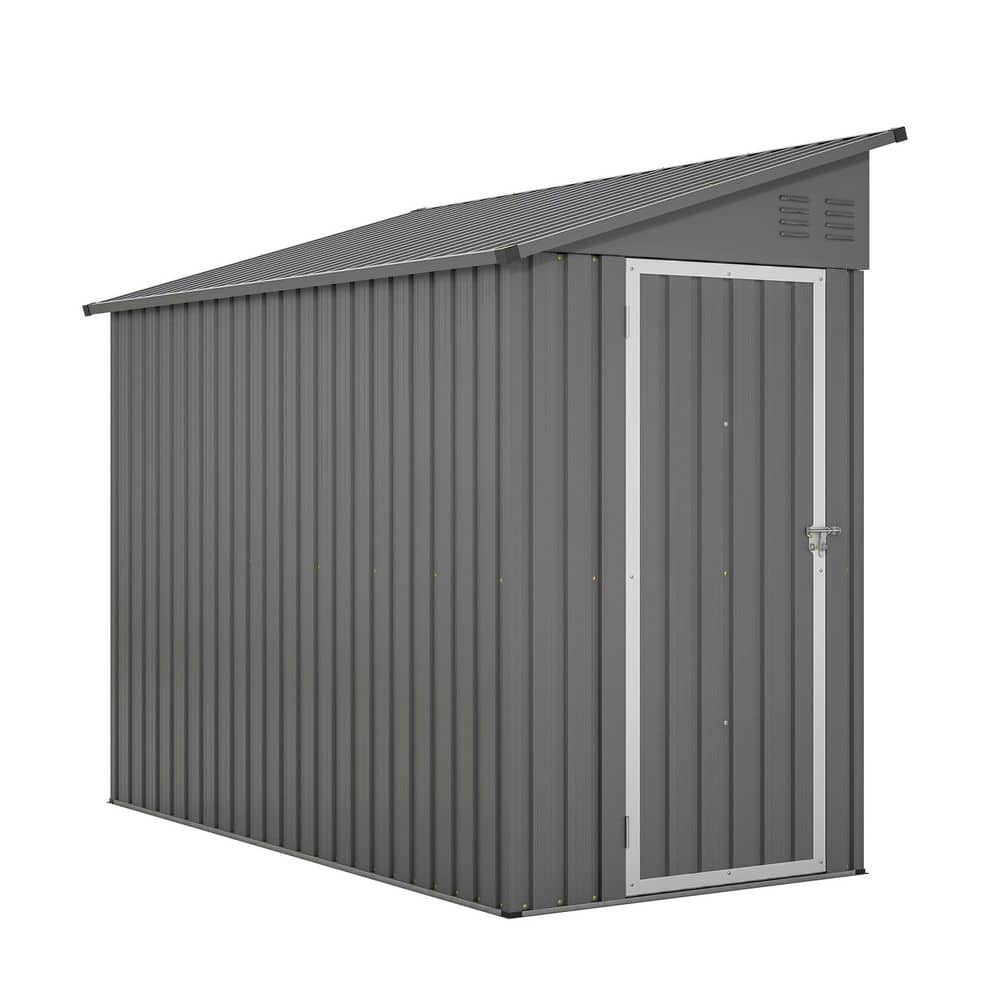 Gray 4 ft. W x 8 ft. D Galvanized Steel Outdoor Metal Storage Shed, Lean to