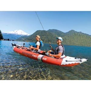 Excursion Red Pro Inflatable 2-Person Vinyl Kayak with Oars and Pump