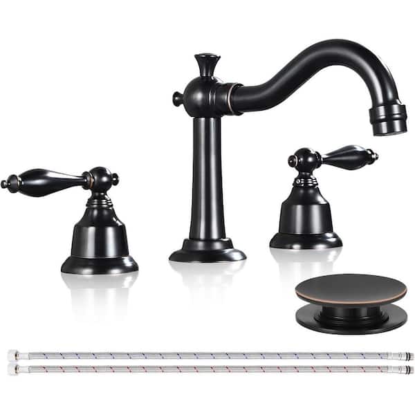 MTTCLE 8 in. Widespread Double Handle Mid Arc Bathroom Faucet with Drain in Oil Rubbed Bronze (1-Pack)