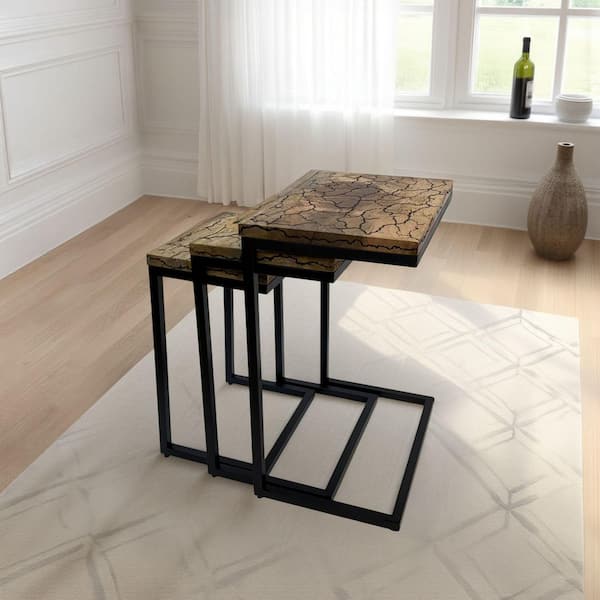 Carolina Chair & Table Electra 18 in. Wide Natural/Black Electrified Wood Top 3-Piece Nesting End Table Set