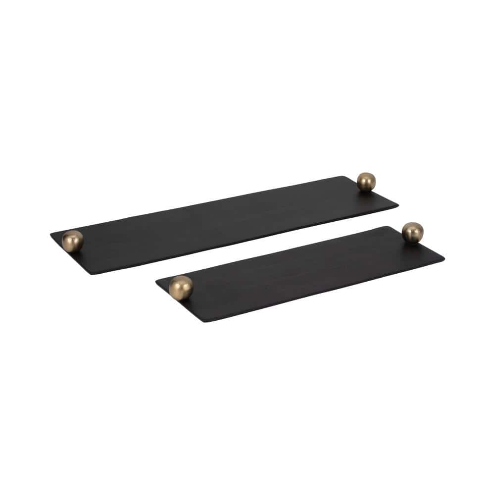 Black and Gold Aluminum Flat Tray Set with Knob Handles